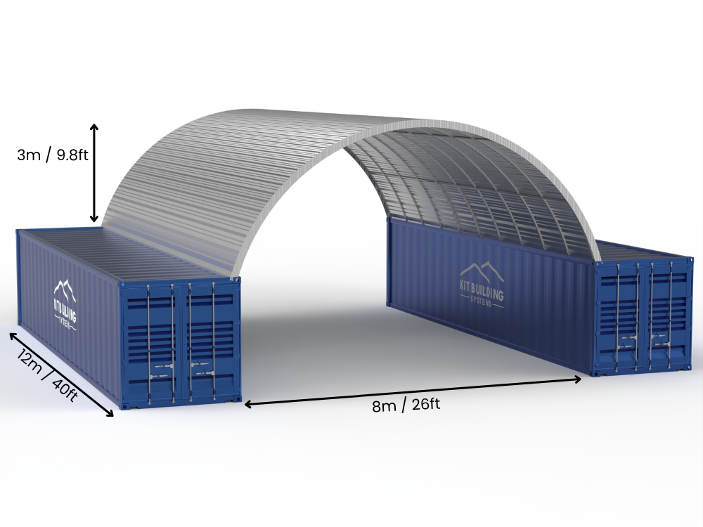 8m (26ft) Span | Steel Container Canopies 26ft Width, 10ft Height (8m x 3m)