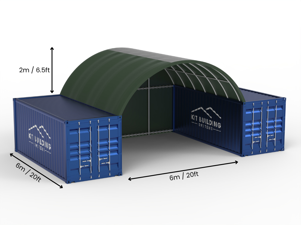 امتداد 6م (20 قدم) | مظلات الحاويات عرض 20 قدم، ارتفاع 6.5 قدم (6م × 2م)