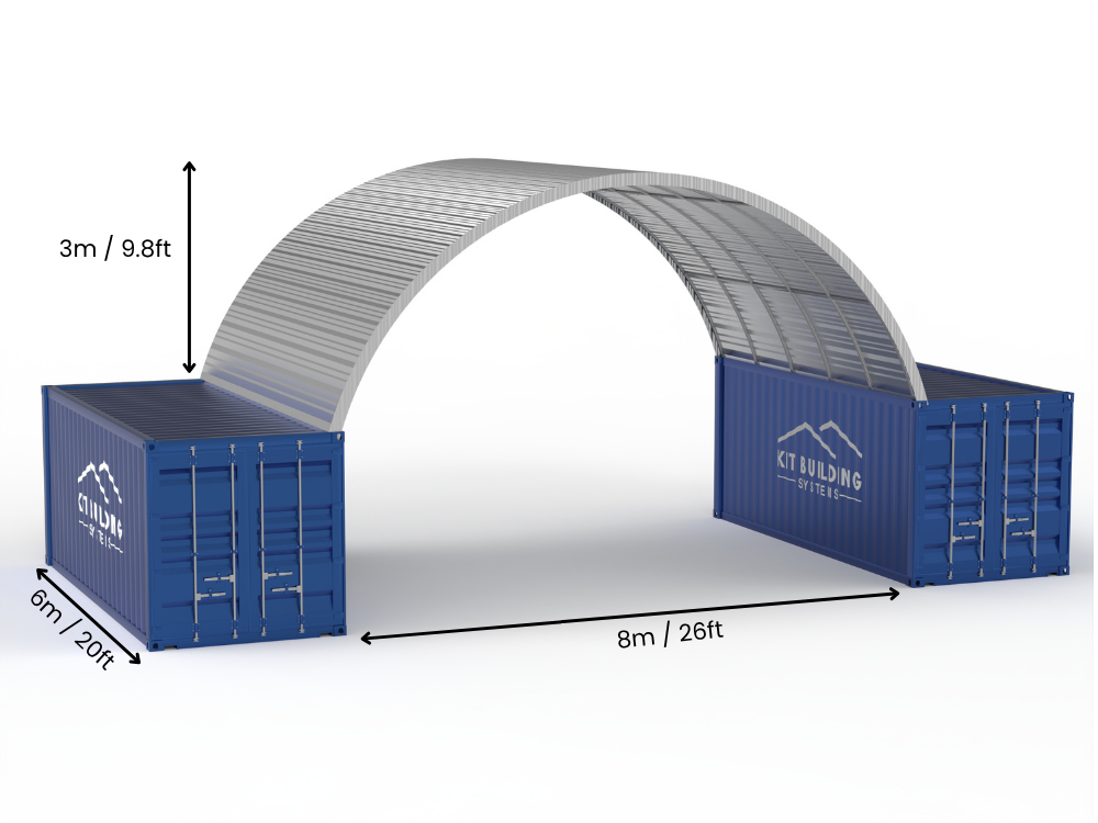 8m (26ft) Span | Steel Container Canopies 26ft Width, 10ft Height  (8m x 3m)