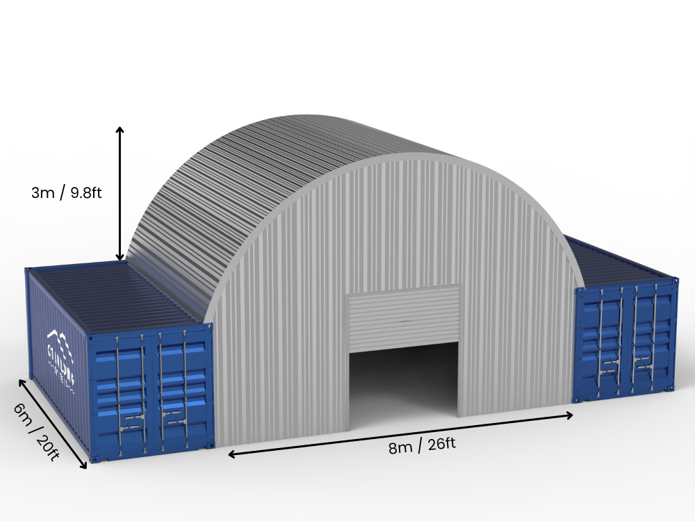 8m (26ft) Span | Steel Container Canopies 26ft Width, 10ft Height  (8m x 3m)