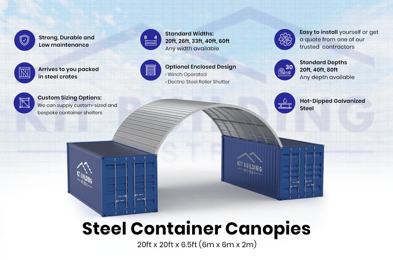 Steel Container Canopies - 20ft x 20ft x 6.5ft (6m x 6m x 2m)